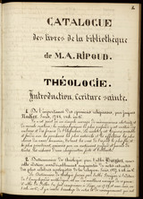 Afficher "MS 101 - Catalogue des livres de M . Ripoud"